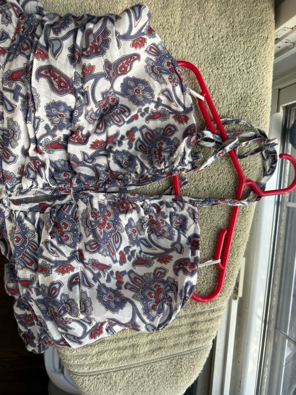 Boden White Floral Paisley Sundress with Blue and Red Accents